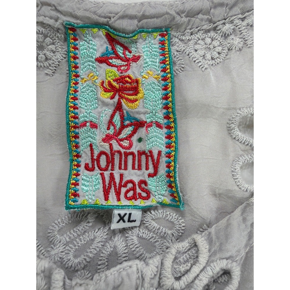 Johnny Was Eyelet Embroidered Blouse Women XL Grey Lace Boho Relaxed Elegant - Picture 4 of 12